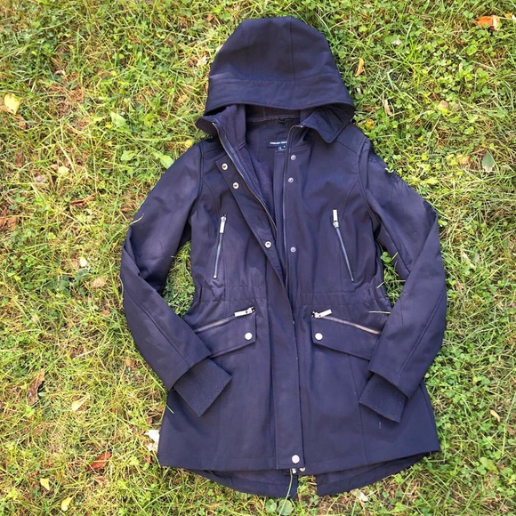 Navy rain jacket w/ fleece lining. Sz S. - Picture 1 of 4